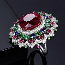 Luxurious Silver Natural Gemstones Ruby And Emerald and Sapphire White Sapphire  Size 10