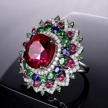 Luxurious Silver Natural Gemstones Ruby And Emerald and Sapphire White Sapphire  Size 10