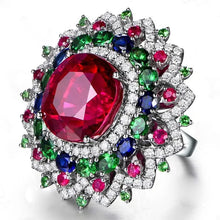 Luxurious Silver Natural Gemstones Ruby And Emerald and Sapphire White Sapphire  Size 10