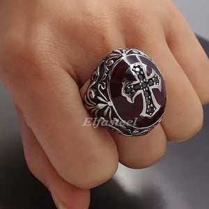 Stainless Steel Vintage Ruby Cross Ring Jewelry size 14