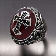 Stainless Steel Vintage Ruby Cross Ring Jewelry size 14