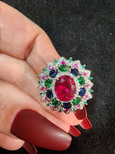 Luxurious Silver Natural Gemstones Ruby And Emerald and Sapphire White Sapphire  Size 10