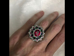 Luxurious Silver Natural Gemstones Ruby And Emerald and Sapphire White Sapphire  Size 10